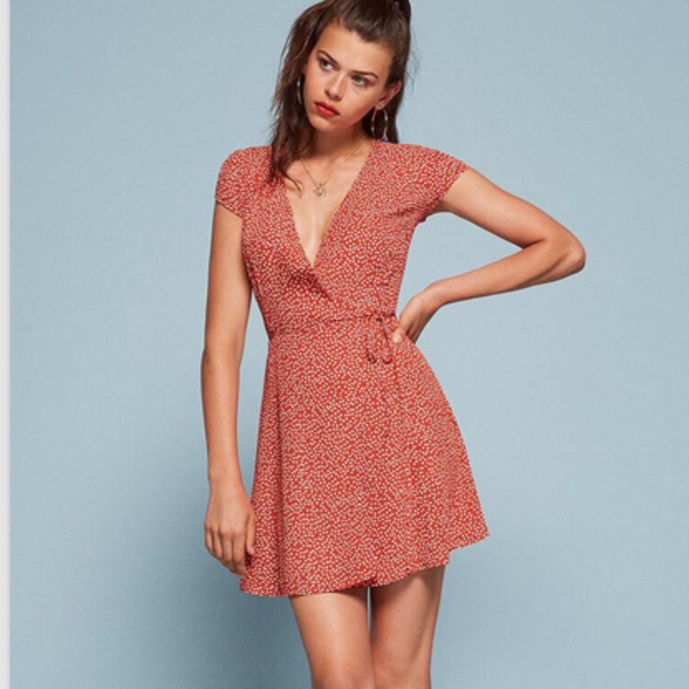 Reformation Orange Oyster Mini Wrap Floral Dress Size Small